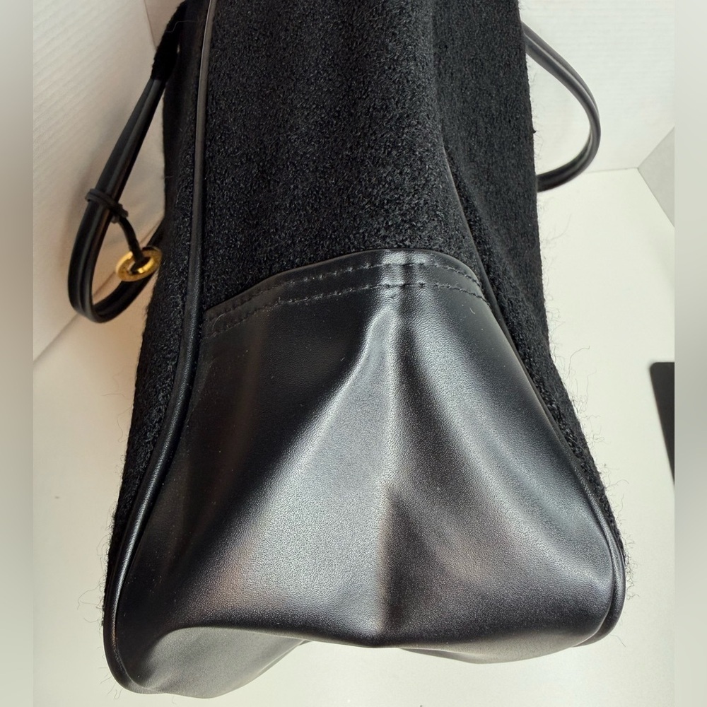 Givenchy Parfums Large Black Wool and Vegan Leather Tote Bag Preppy Luxury Boho - Picture 7 of 16